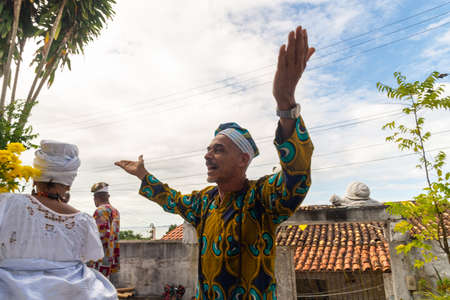 Saubara, Bahia, Brazil - June 12, 2020: Candomble members worshiping at the religious house in Bom Jesus dos Pobre district, Saubara city.のeditorial素材