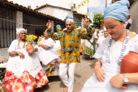 Saubara, Bahia, Brazil - June 12, 2020: Candomble members dancing and singing at the religious festival in Bom Jesus dos Pobre district, Saubara city.のeditorial素材