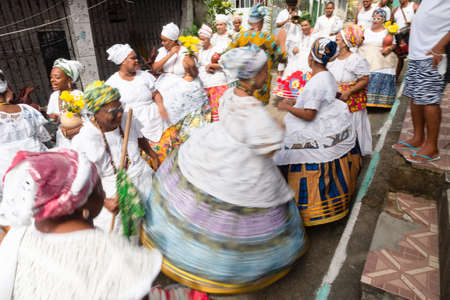 Saubara, Bahia, Brazil - June 12, 2020: Candomble members dancing and singing at the religious festival in Bom Jesus dos Pobre district, Saubara city.のeditorial素材