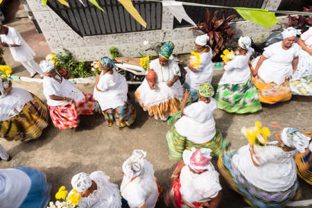 Saubara, Bahia, Brazil - June 12, 2020: Candomble members dancing and singing at the religious festival in Bom Jesus dos Pobre district, Saubara city.のeditorial素材