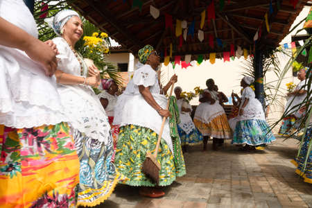 Saubara, Bahia, Brazil - June 12, 2020: Candomble members dancing and singing at the religious festival in Bom Jesus dos Pobre district, Saubara city.のeditorial素材
