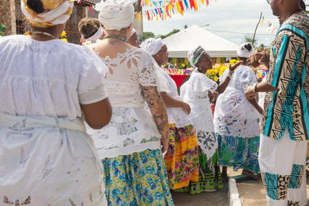 Saubara, Bahia, Brazil - June 12, 2020: Candomble members dancing and singing at the religious festival in Bom Jesus dos Pobre district, Saubara city.のeditorial素材
