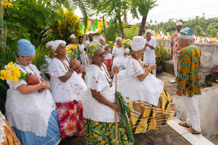 Saubara, Bahia, Brazil - June 12, 2020: Candomble members worshiping at the religious house in Bom Jesus dos Pobre district, Saubara city.のeditorial素材