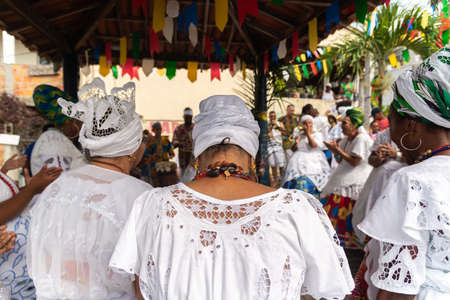 Saubara, Bahia, Brazil - June 12, 2020: Candomble members dancing and singing at the religious festival in Bom Jesus dos Pobre district, Saubara city.のeditorial素材