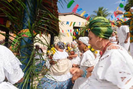 Saubara, Bahia, Brazil - June 12, 2020: Candomble members dancing and singing at the religious festival in Bom Jesus dos Pobre district, Saubara city.のeditorial素材