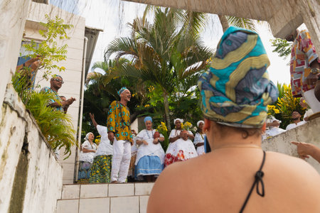 Saubara, Bahia, Brazil - June 12, 2020: Candomble members worshiping at the religious house in Bom Jesus dos Pobre district, Saubara city.のeditorial素材