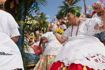 Saubara, Bahia, Brazil - June 12, 2020: Candomble members dancing and singing at the religious festival in Bom Jesus dos Pobre district, Saubara city.のeditorial素材
