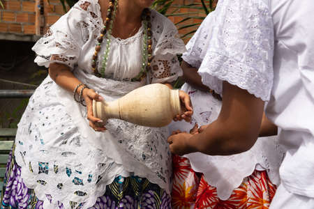 Saubara, Bahia, Brazil - June 12, 2020: Candomble members dancing and singing at the religious festival in Bom Jesus dos Pobre district, Saubara city.のeditorial素材