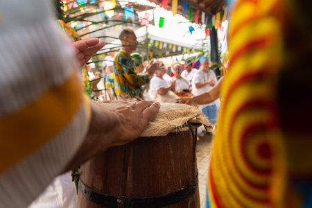 Saubara, Bahia, Brazil - June 12, 2020: Candomble members dancing and singing at the religious festival in Bom Jesus dos Pobre district, Saubara city.のeditorial素材