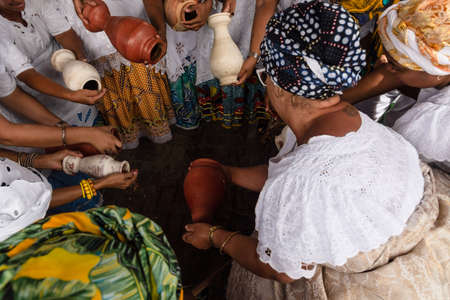 Saubara, Bahia, Brazil - June 12, 2020: Candomble members dancing and singing at the religious festival in Bom Jesus dos Pobre district, Saubara city.のeditorial素材