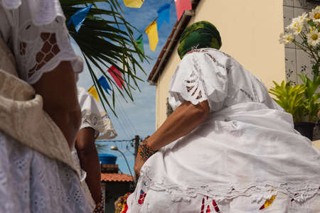 Saubara, Bahia, Brazil - June 12, 2020: Candomble members dancing and singing at the religious festival in Bom Jesus dos Pobre district, Saubara city.のeditorial素材