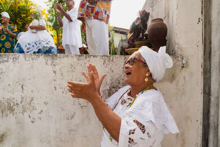 Saubara, Bahia, Brazil - June 12, 2020: Candomble members worshiping at the religious house in Bom Jesus dos Pobre district, Saubara city.のeditorial素材