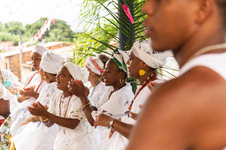 Saubara, Bahia, Brazil - June 12, 2020: Candomble members dancing and singing at the religious festival in Bom Jesus dos Pobre district, Saubara city.のeditorial素材