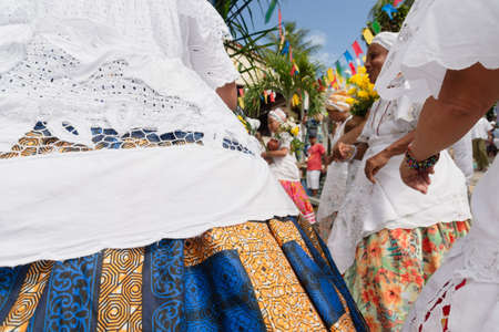 Saubara, Bahia, Brazil - June 12, 2020: Candomble members dancing and singing at the religious festival in Bom Jesus dos Pobre district, Saubara city.のeditorial素材
