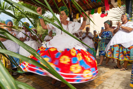 Saubara, Bahia, Brazil - June 12, 2020: Candomble members dancing and singing at the religious...