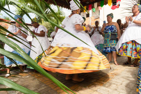 Saubara, Bahia, Brazil - June 12, 2020: Candomble members dancing and singing at the religious festival in Bom Jesus dos Pobre district, Saubara city.のeditorial素材