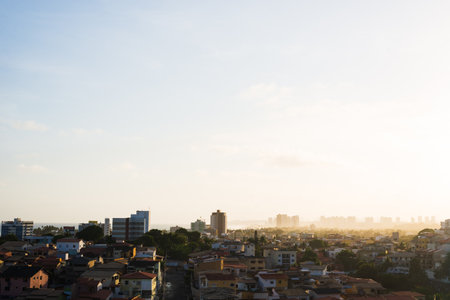 Urban view of the city from above against the clear sky. City of Salvador, Bahia, Brazil.のeditorial素材