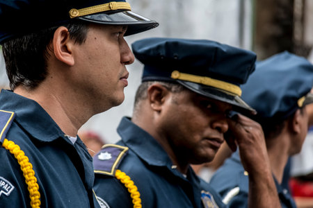 Salvador, Bahia, Brazil - July 02, 2015: Military personnel are seen during the Bahia independence parade in Lapinha neighborhood in Salvador.のeditorial素材