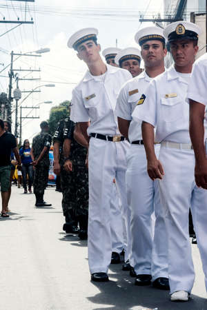 Salvador, Bahia, Brazil - July 02, 2015: Military personnel are seen during the Bahia independence parade in Lapinha neighborhood in Salvador.のeditorial素材