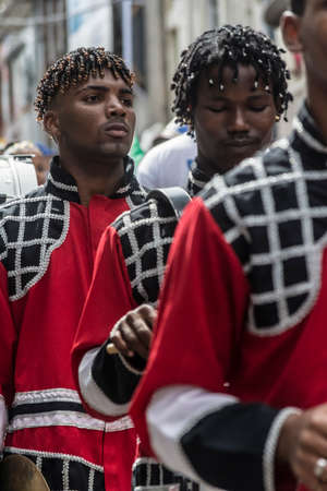 Salvador, Bahia, Brazil - July 02, 2015: Musicians are seen during the Bahia independence parade in Lapinha neighborhood in Salvador.のeditorial素材