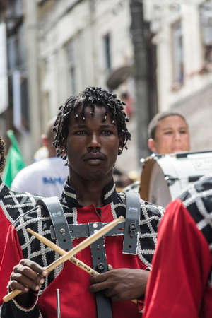 Salvador, Bahia, Brazil - July 02, 2015: Musicians are seen during the Bahia independence parade in Lapinha neighborhood in Salvador.のeditorial素材