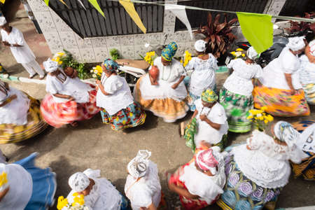 Saubara, Bahia, Brazil - June 12, 2020: Candomble members dancing and singing at the religious festival in Bom Jesus dos Pobre district, Saubara city.のeditorial素材