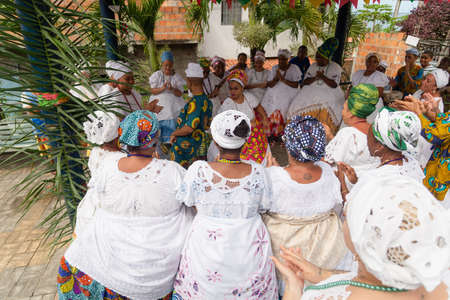 Saubara, Bahia, Brazil - June 12, 2020: Candomble members dancing and singing at the religious festival in Bom Jesus dos Pobre district, Saubara city.のeditorial素材
