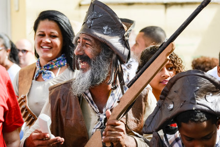 Salvador, Bahia, Brazil - July 02, 2017: Group of Cangaceiros protest in the civic parade of Independence of Bahia in Lapinha neighborhood, Salvador, Bahia.のeditorial素材