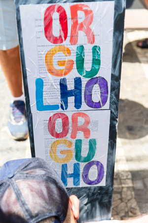 Salvador, Bahia, Brazil - October 02, 2021: Protester carries a poster during a demonstration against President Jair Bolsonaro in the city of Salvador.のeditorial素材