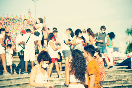 Salvador, Bahia, Brazil - January 07, 2022: Tourists pray together at the famous Senhor do Bonfim church in Salvador, Bahia for a better year.のeditorial素材