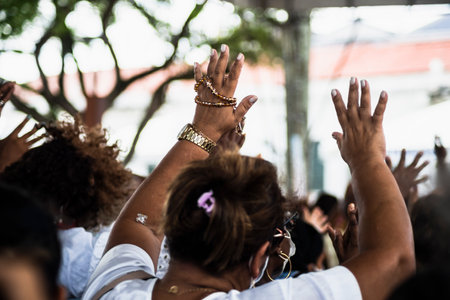 Salvador, Bahia, Brazil - January 07, 2022: Faithful pray together at the famous Senhor do Bonfim...