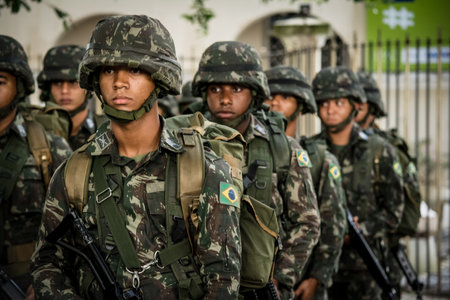 salvador, bahia, brazil - september 7, 2016: Brazilian Army soldiers during military parade in celebration of Brazil independence in the city of Salvador, Bahia.のeditorial素材