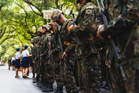 Salvador, Bahia, Brazil - September 07, 2022: Soldiers of the Brazilian army are at rest with...