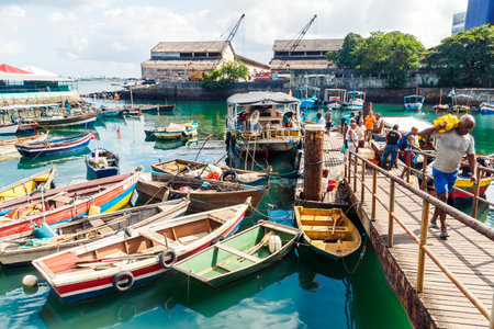 Salvador, Bahia, Brazil - May 06, 2022: Commercial vessel port of Feira de Sao Joaquim, in the city of Salvador, Bahia.のeditorial素材