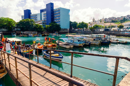 Salvador, Bahia, Brazil - May 06, 2022: Commercial vessel port of Feira de Sao Joaquim, in the city of Salvador, Bahia.のeditorial素材