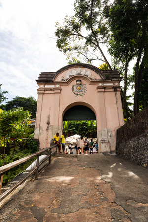 Cairu, Bahia, Brazil - January 19, 2023: People passing through the entrance portal of Morro de Sao...