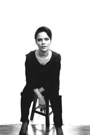 Black and white portrait of a beautiful business woman. Isolated against white background.