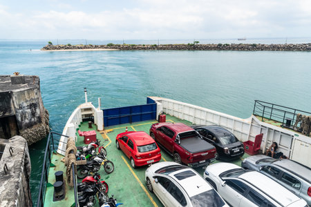 Itaparica, Bahia, Brazil - January 24, 2023: Ferry-boat loaded with cars ready to travel to Salvador in Bahia.のeditorial素材