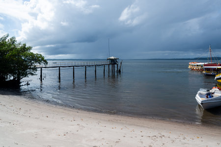 Salvador, Bahia, Brazil - January 19, 2023: Passenger boats arriving at Valenca wharf in the Brazilian state of Bahia.のeditorial素材