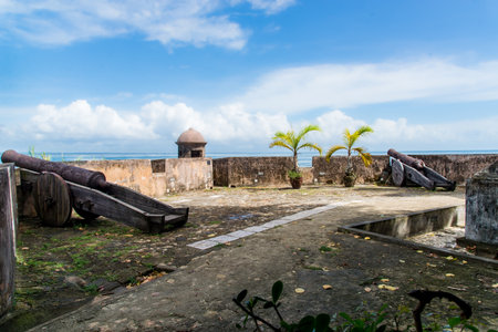 Cairu, Bahia, Brazil - January 19, 2023: Inside view of the ancient architecture of the fort of Morro de Sao Paulo, in the city of Cairu.のeditorial素材