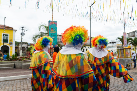 Maragogipe, Bahia, Brazil - February 20, 2023: People dressed as clowns are seen parading during the...