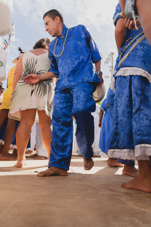 Salvador, Bahia, Brazil - February 02, 2023: Candomble members are seen paying homage to Yemanja during the Rio Vermelho beach party in Salvador, Bahia.のeditorial素材