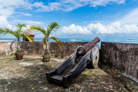 Cairu, Bahia, Brazil - January 19, 2023: Inside view of the ancient architecture of the fort of Morro de Sao Paulo, in the city of Cairu.のeditorial素材
