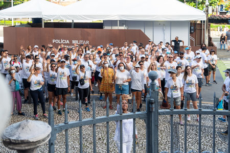 Salvador, Bahia, Brazil - December 08, 2022: Group of faithful are around the church participating...