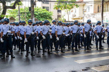 Salvador, Bahia, Brazil - September 07, 2022: Air force soldiers are equipped and standing waiting...