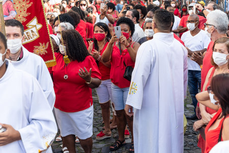 Salvador, Bahia, Brazil - December 04, 2022: People participate in a procession in honor of Santa...