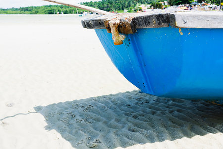 View from a boat docked on the sand of Itapema beach on a sunny day.の写真素材