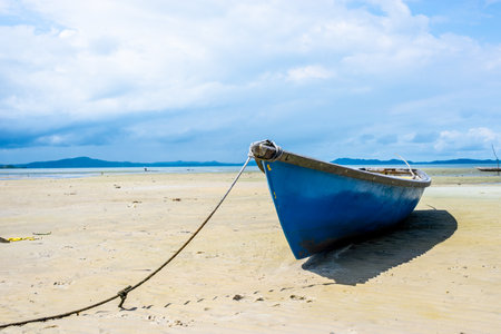 View from a boat docked on the sand of Itapema beach on a sunny day.の写真素材