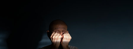 Man in his 50s, emotionally shaken showing stress or pain gesture. Feeling weak or depressed....