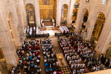 Salvador, Bahia, Brazil - June 16, 2022: Hundreds of faithful Catholics attend the Corpus Christi...